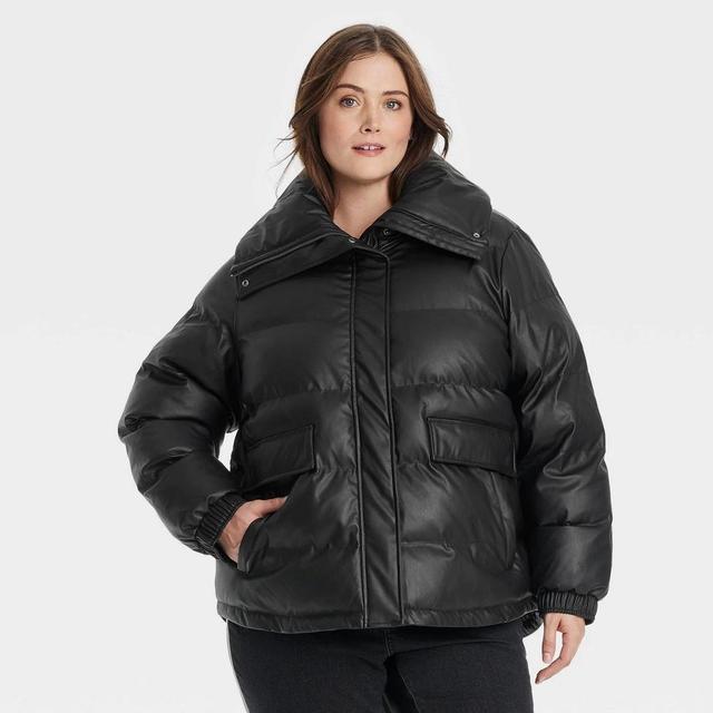 Womens Mid Length Puffer Jacket - Universal Thread Black XXL Product Image