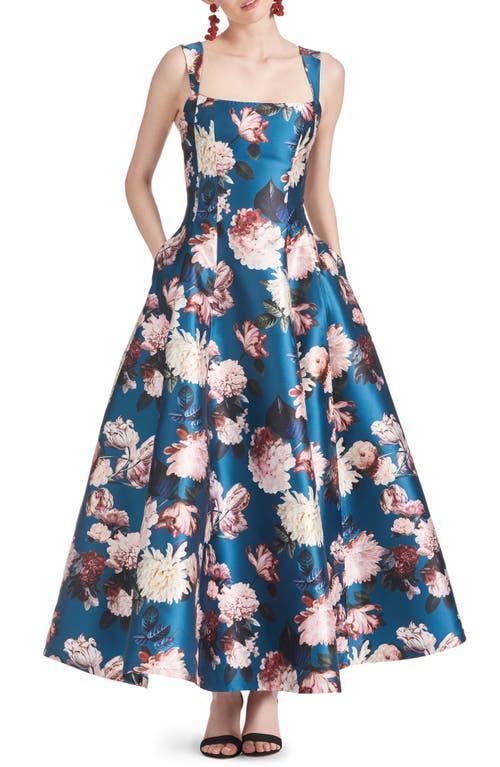 Womens Audrey Floral Satin Fit & Flare Gown Product Image