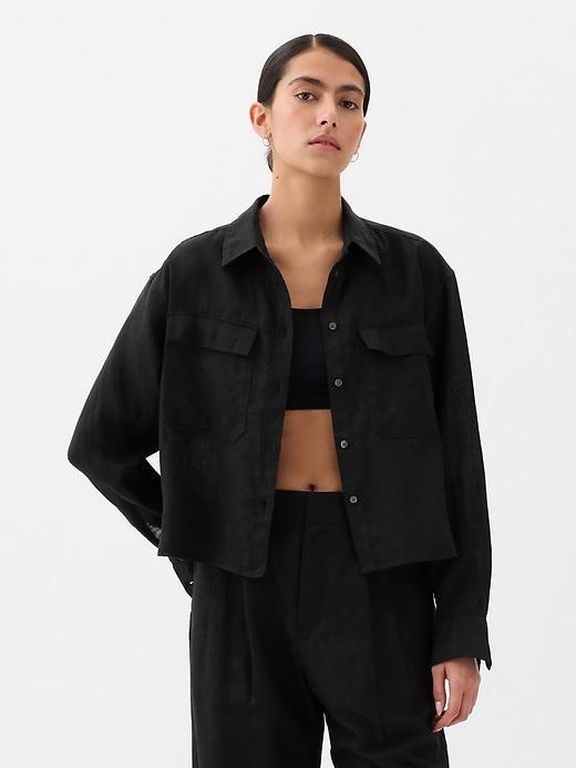 Oversized Linen Cropped Shirt Product Image