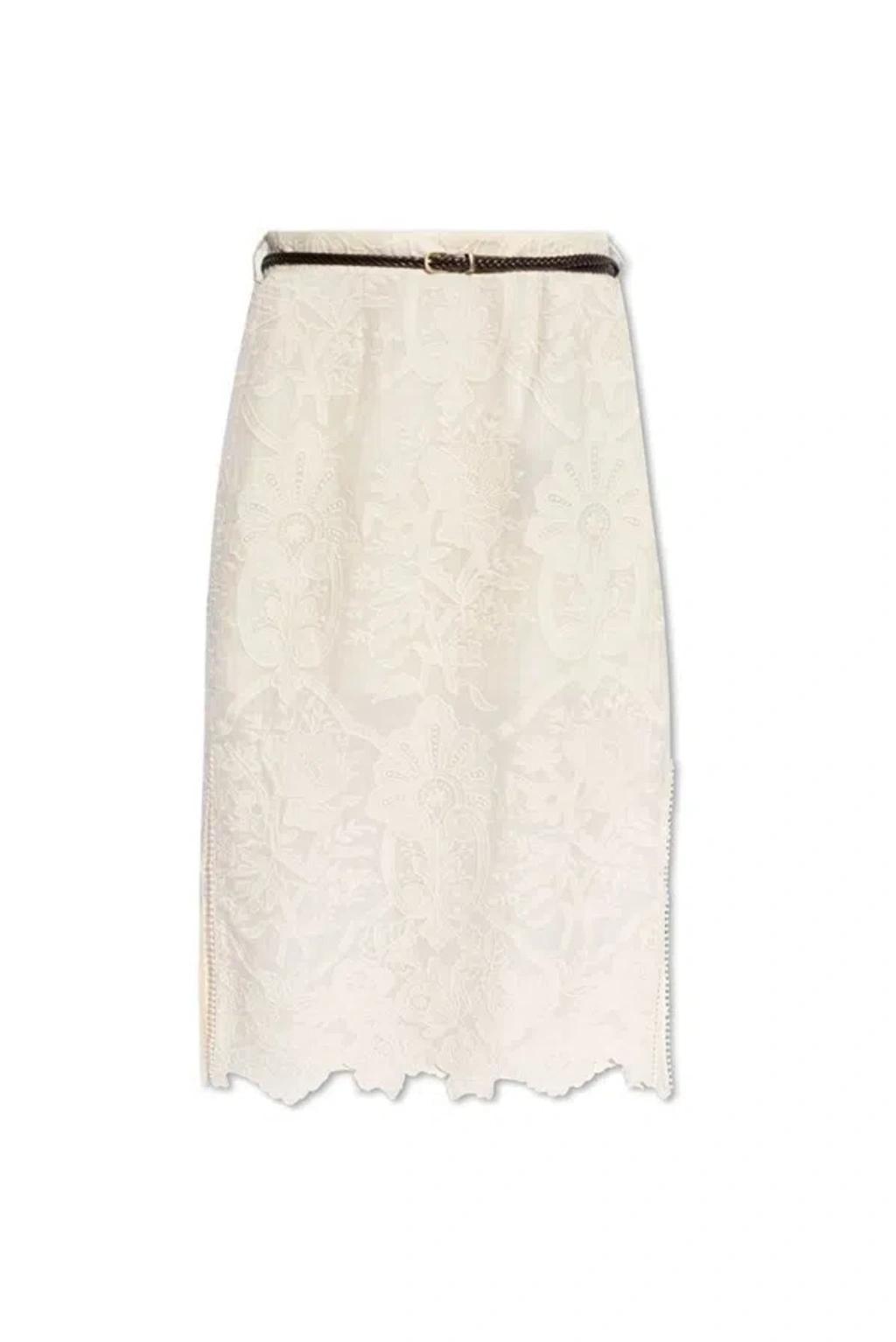 Laced Belted Midi Skirt In White Product Image