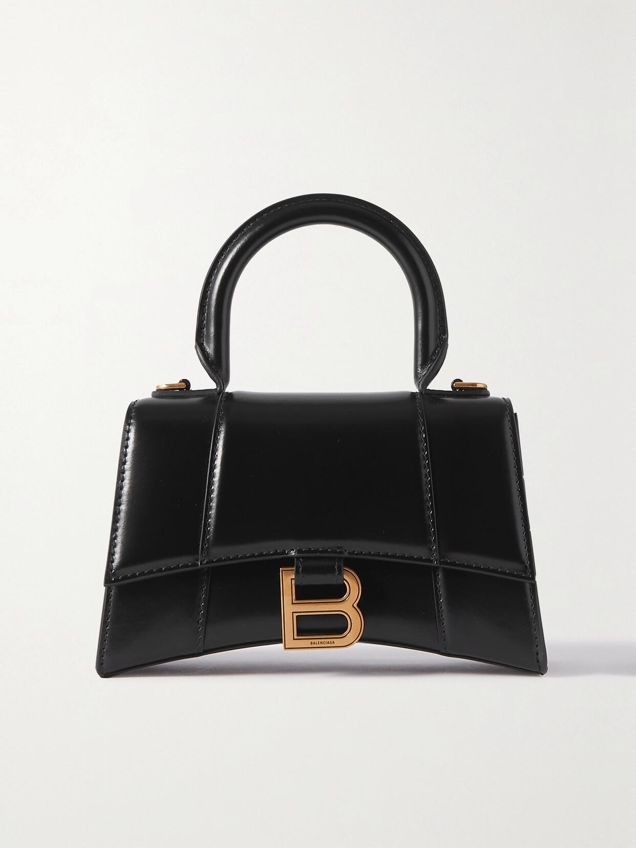 Hourglass Mini Leather Crossbody Bag In Black Product Image