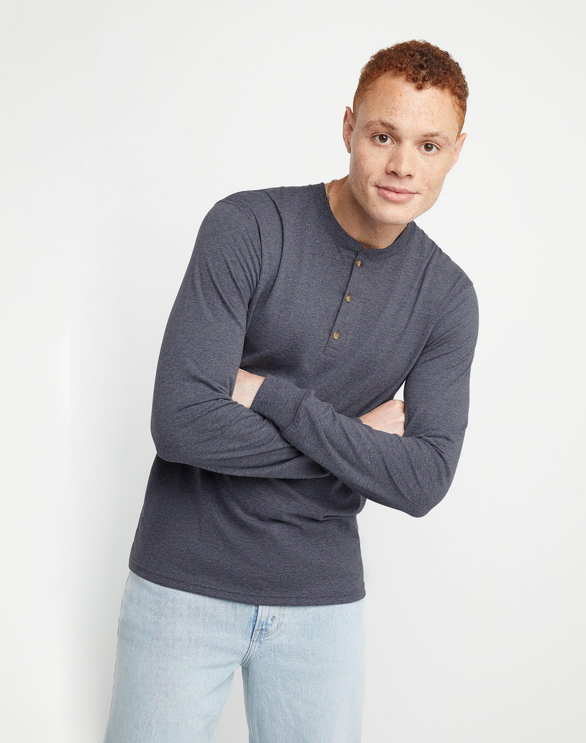 Mens Hanes Originals Tri-Blend Long Sleeve Henley T-shirt Product Image