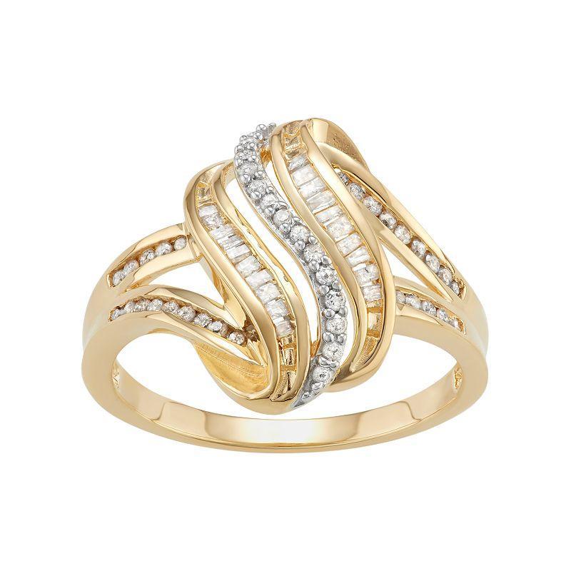 14k Gold Over Silver 1/3 Carat T.W. Diamond Wave Ring, Womens Gold Tone Product Image