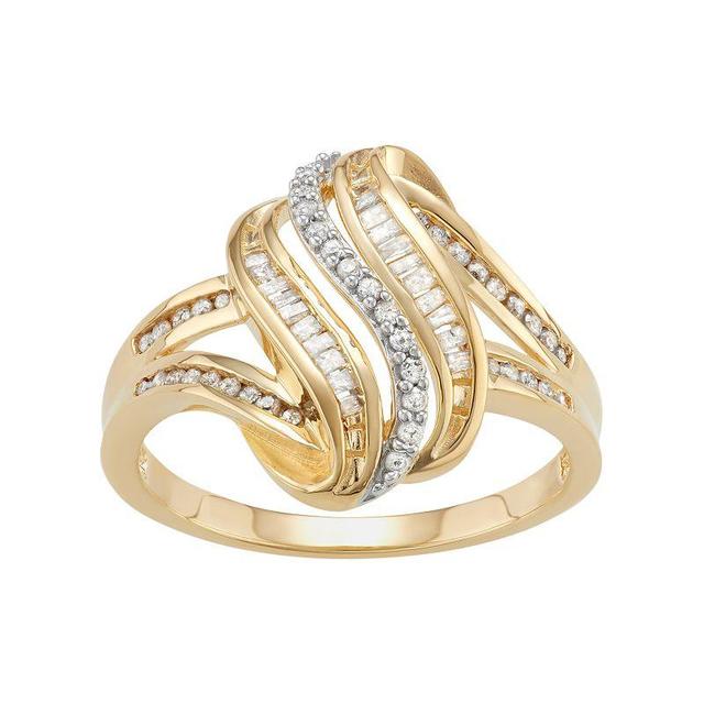 14k Gold Over Silver 1/3 Carat T.W. Diamond Wave Ring, Womens White Product Image