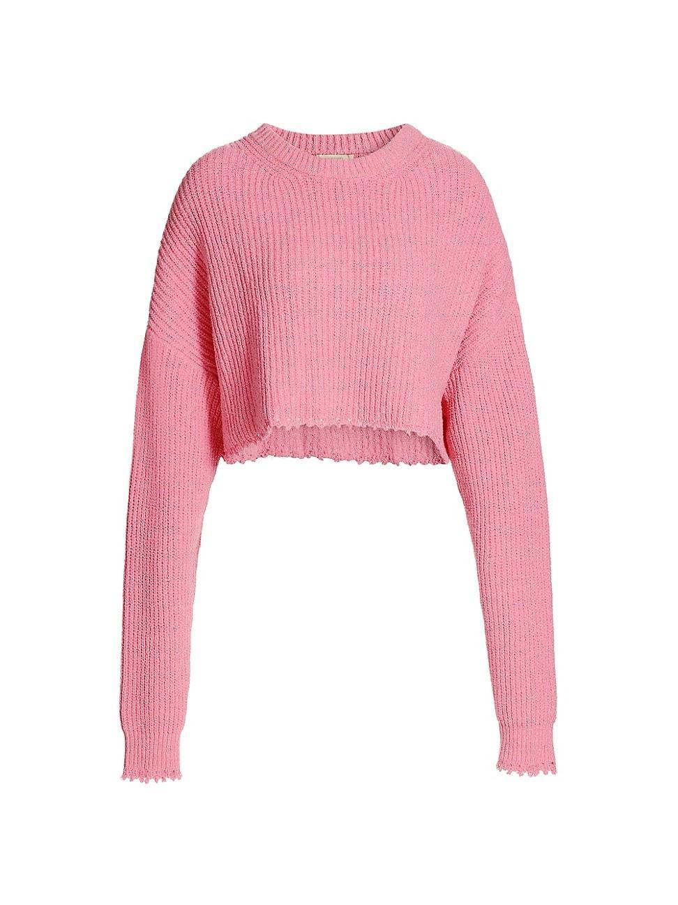 Womens Textured Cotton-Blend Cropped Sweater Product Image