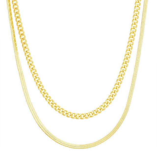 Paige Harper 14k Gold Over Recycled Brass Curb & Herringbone Layered Chain Necklace, Womens Gold Tone Product Image