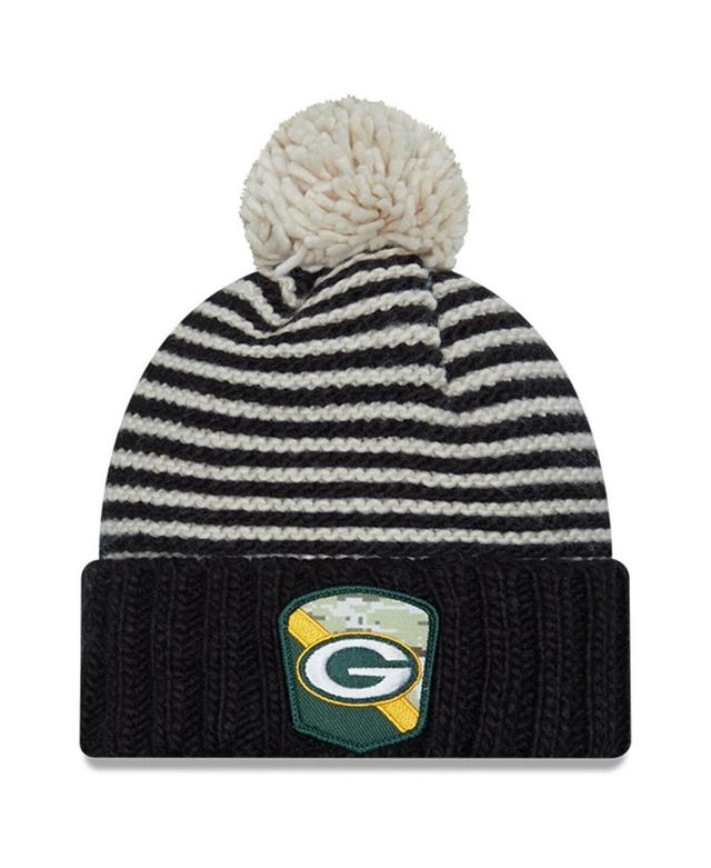 Womens New Era Black Green Bay Packers 2023 Salute To Service Cuffed Pom Knit Hat Product Image