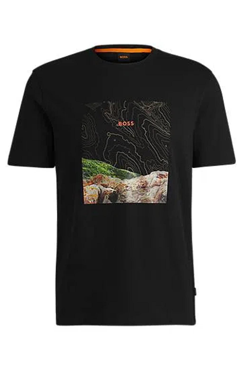 Cotton-jersey T-shirt With Seasonal Graphic Print In Black Product Image