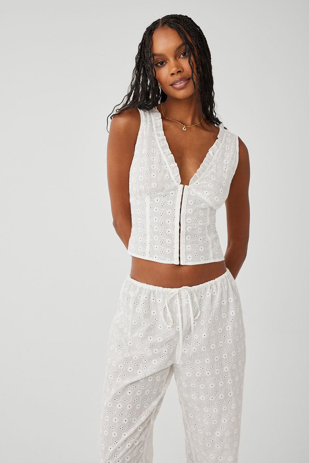 Tea Eyelet Ruffle Tank - White Product Image