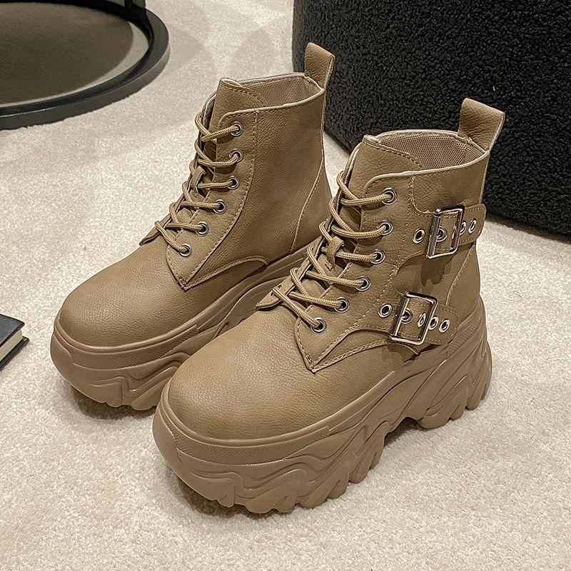 Platform High Top Buckled Lace-Up Sneakers Product Image