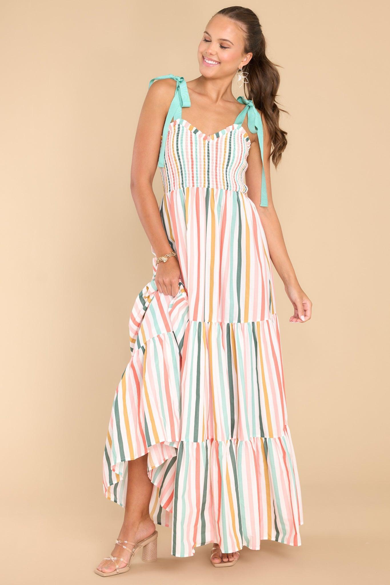 Aura Wishing For You Desert Sage Multi Stripe Maxi Dress Product Image