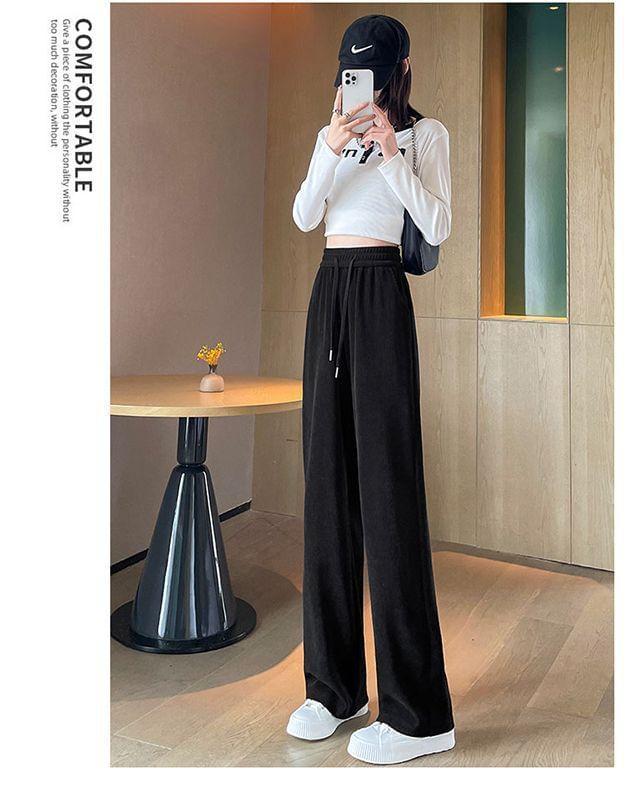 Drawstring Waist Plain Loose Fit Pants Product Image