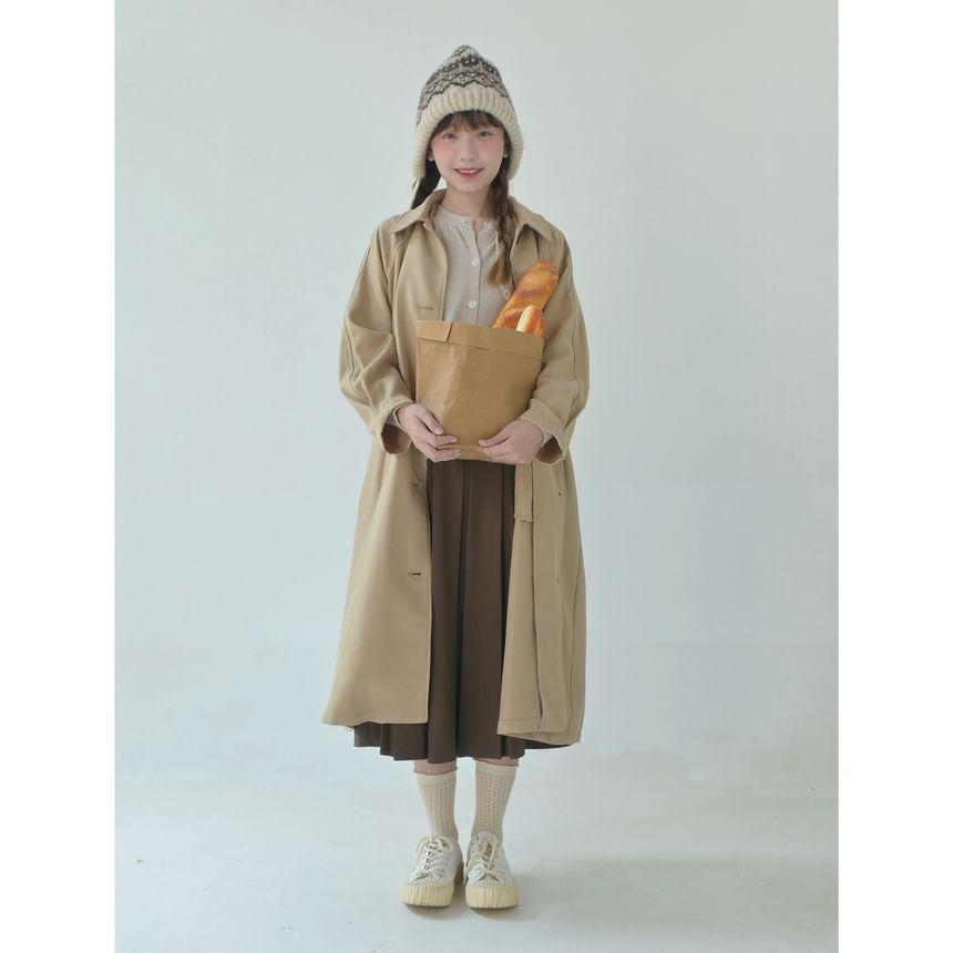 Collared Plain Single Breasted Long Trench Coat product image