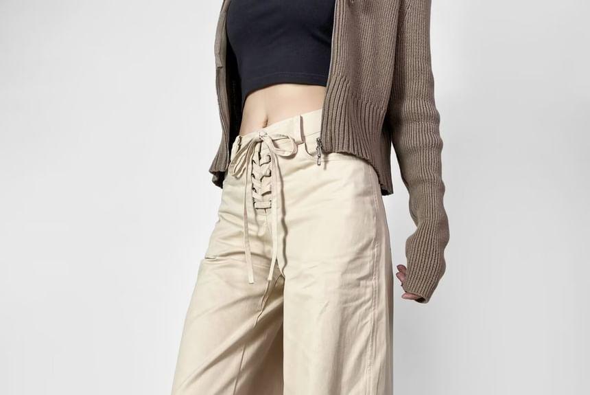 High Rise Plain Wide Leg Pants Product Image