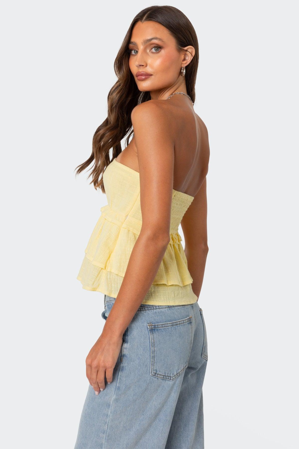 Linen Look Strapless Peplum Top Product Image