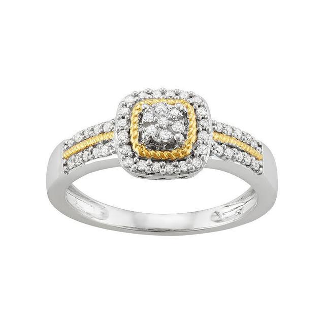 Two Tone Sterling Silver 1/4 Carat T.W. Diamond Square Halo Ring, Womens White Product Image