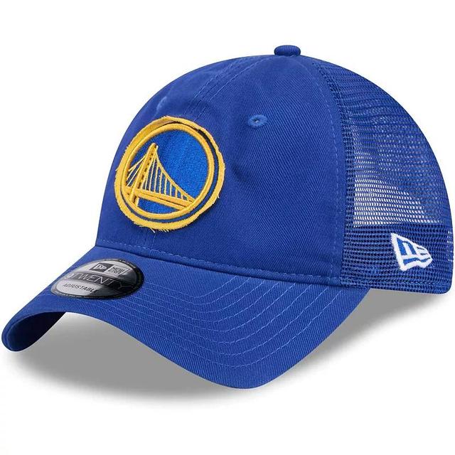 Mens New Era Royal Golden State Warriors Rough Edge Logo Trucker 9TWENTY Adjustable Hat Product Image