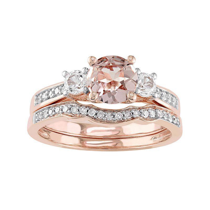 Stella Grace 10k Rose Gold Morganite, Lab-Created White Sapphire & 1/8 Carat T.W. Diamond Engagement Ring Set, Womens Pink Product Image