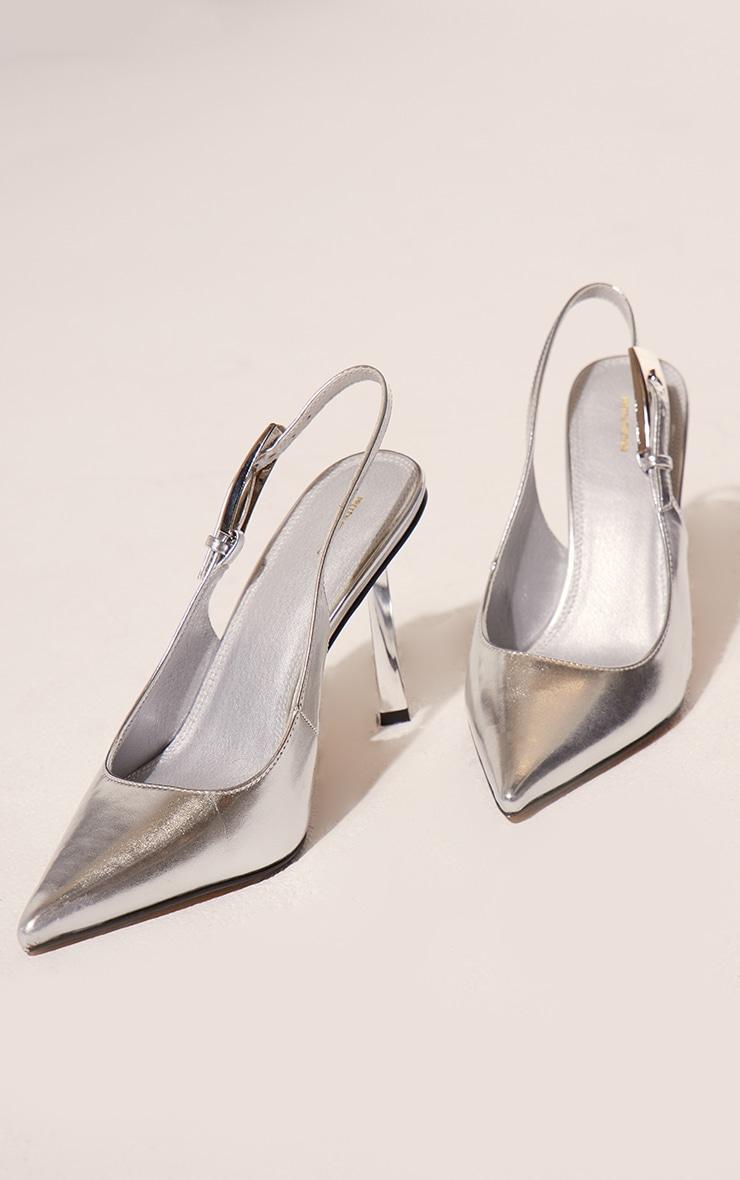 Silver PU Point Toe Sling Back High Heeled Court Shoes Product Image