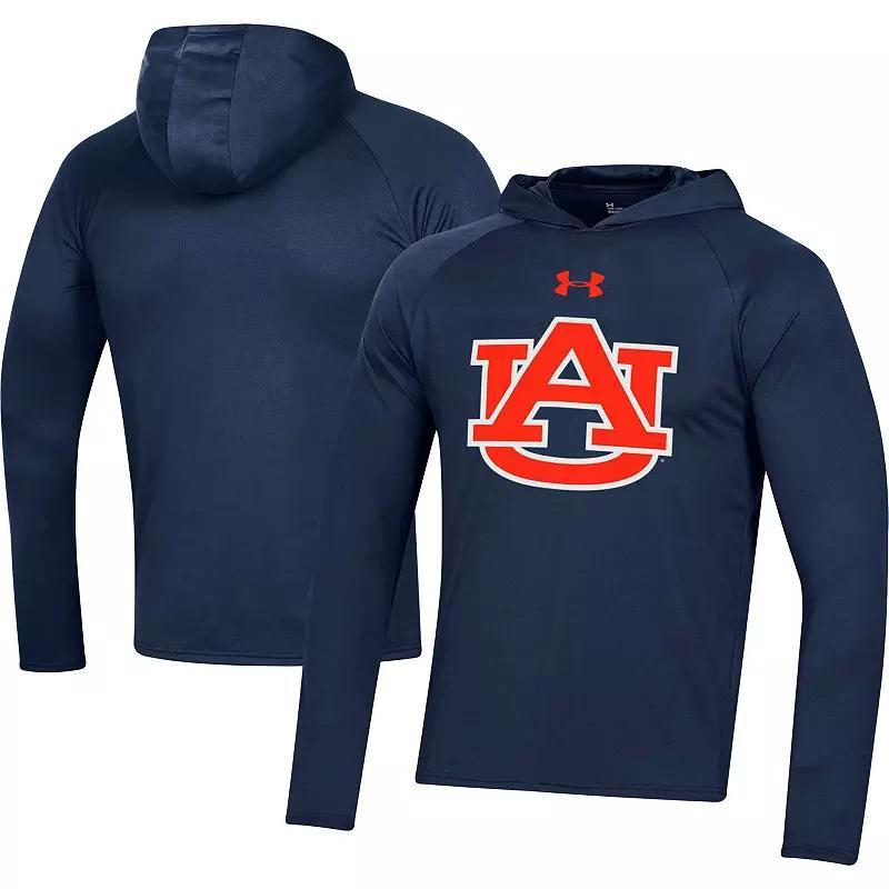 Mens Under Armour Auburn Tigers School Logo Raglan Long Sleeve Hoodie Performance T-Shirt Blue Product Image