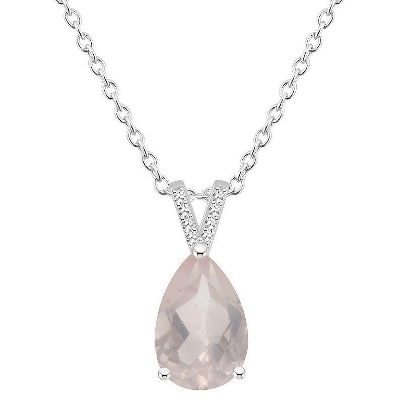 Alyson Layne Sterling Silver 12 mm x 8 mm Pear Shape Gemstone & Diamond Accent Pendant Necklace, Womens Pink Product Image