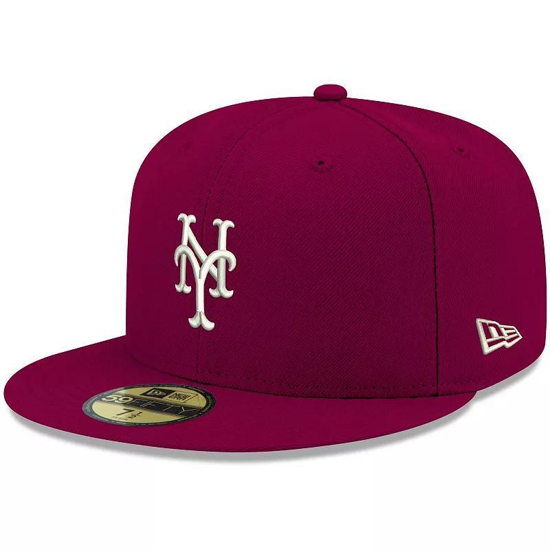 Mens New Era Cardinal New York Mets White Logo 59FIFTY Fitted Hat Product Image