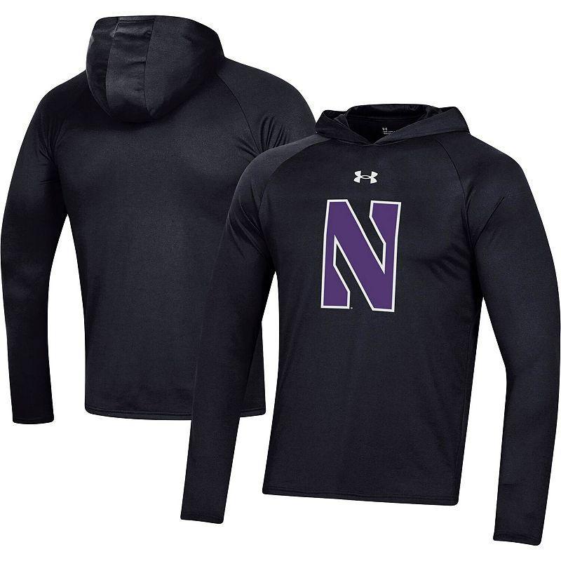 Mens Under Armour  Black Northwestern Wildcats School Logo Raglan Long Sleeve Hoodie Performance T-Shirt Product Image