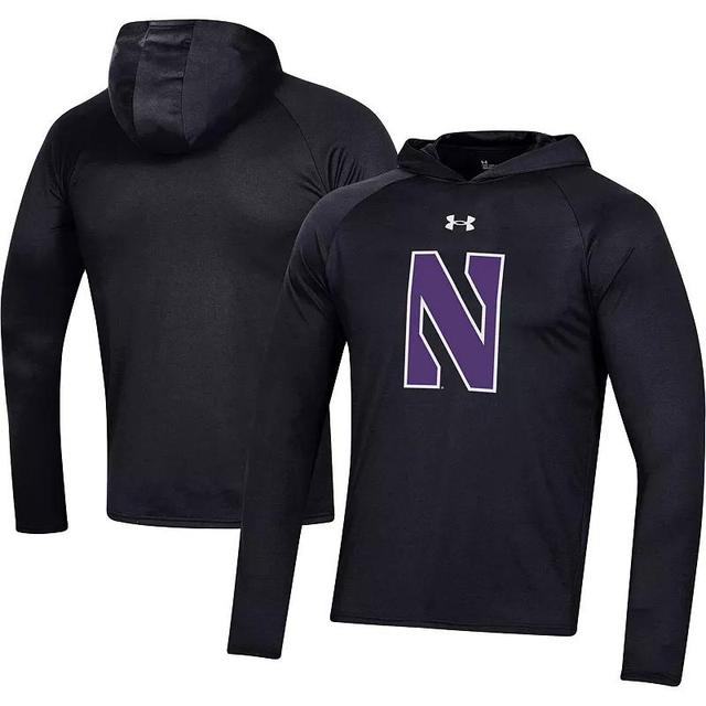 Mens Under Armour  Black Northwestern Wildcats School Logo Raglan Long Sleeve Hoodie Performance T-Shirt Product Image