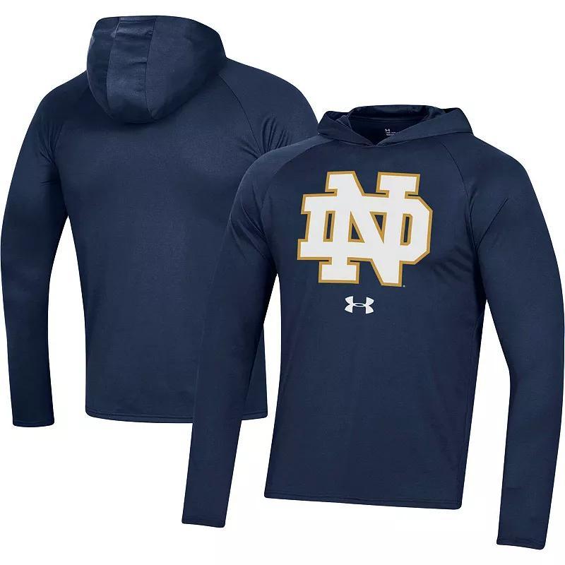 Mens Under Armour Notre Dame Fighting Irish School Logo Raglan Long Sleeve Hoodie Performance T-Shirt Blue Product Image