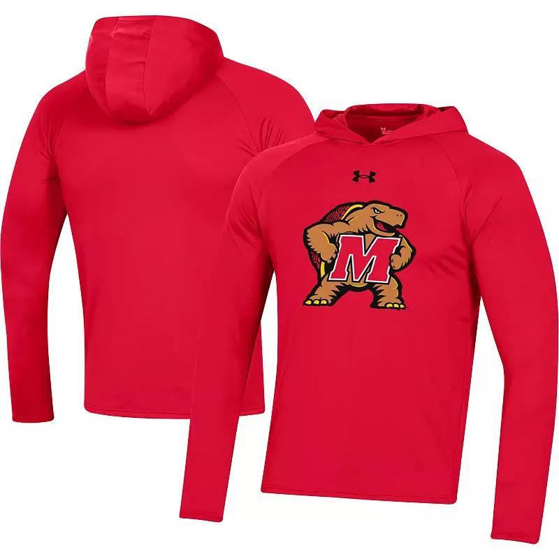 Mens Under Armour  Red Wisconsin Badgers School Logo Raglan Long Sleeve Hoodie Performance T-Shirt Product Image