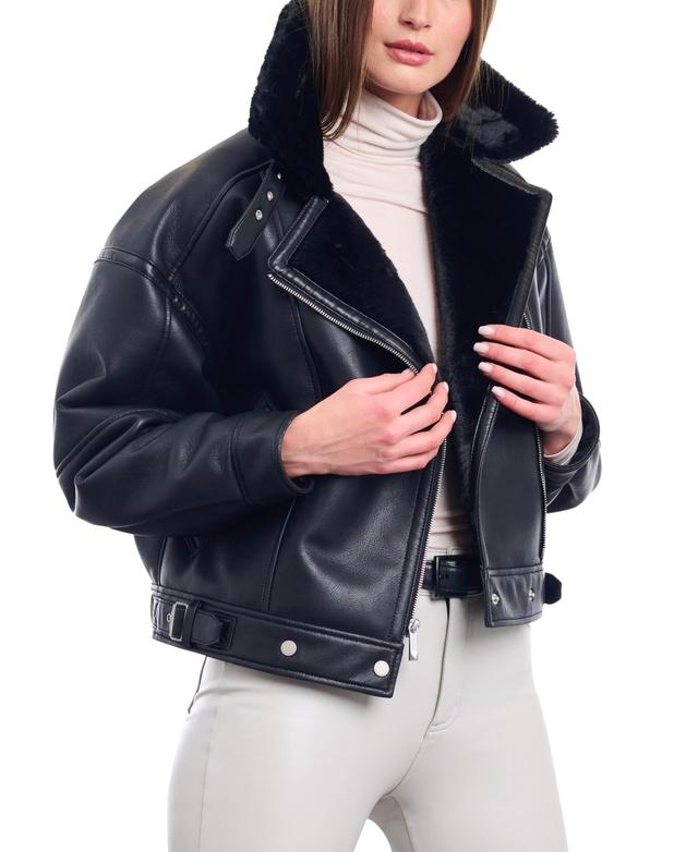 BCBGeneration Womens Cropped Faux-Leather Motorcycle Coat Product Image