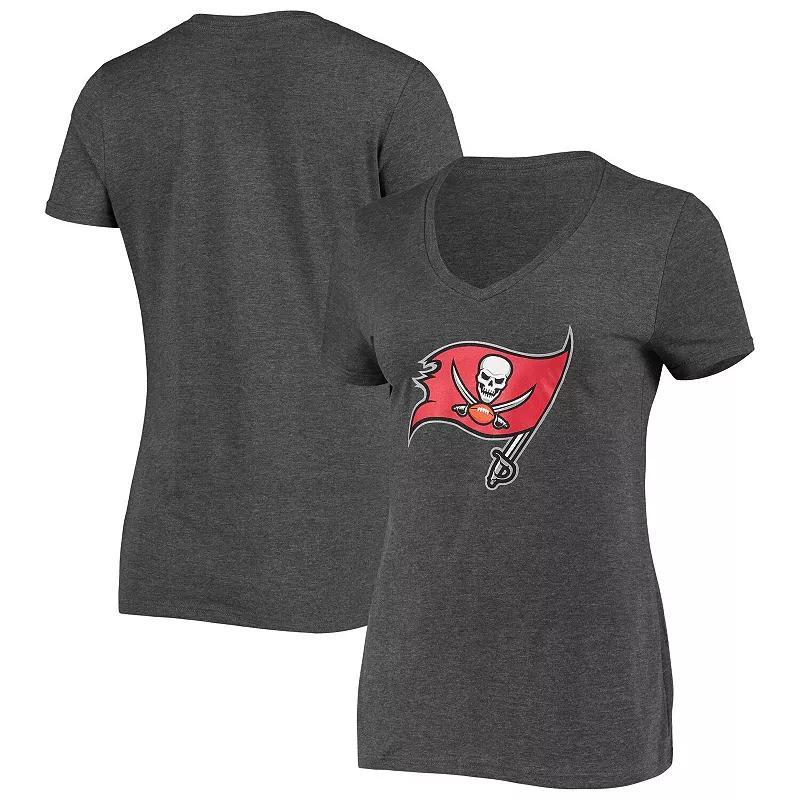 Womens Fanatics Branded Heathered Charcoal Tampa Bay Buccaneers Primary Logo V-Neck T-Shirt Product Image