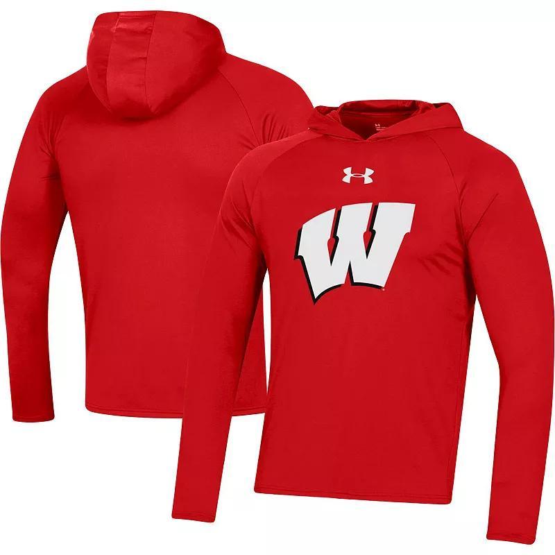 Mens Under Armour Wisconsin Badgers School Logo Raglan Long Sleeve Hoodie Performance T-Shirt Product Image