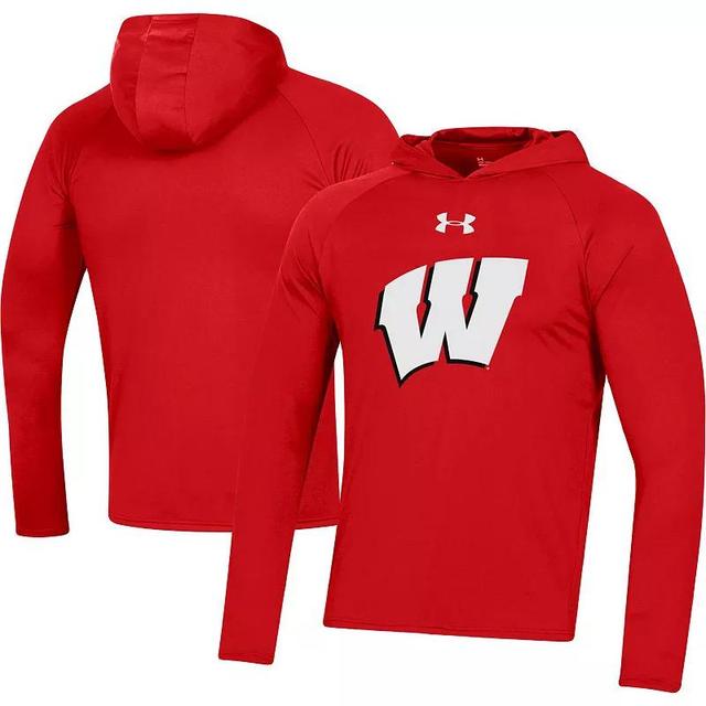 Mens Under Armour Red Wisconsin Badgers School Logo Raglan Long Sleeve Hoodie Performance T-shirt Product Image