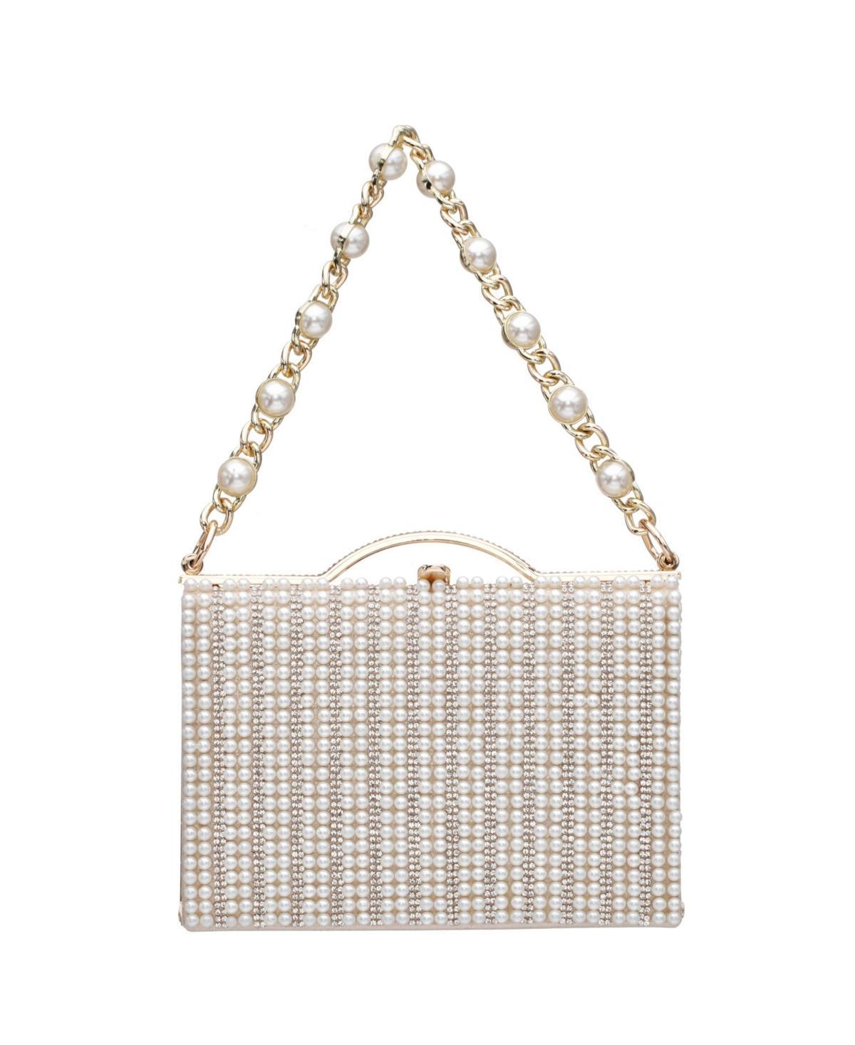 Nina Issa White Imitation Pearl & Crystal Clutch Product Image