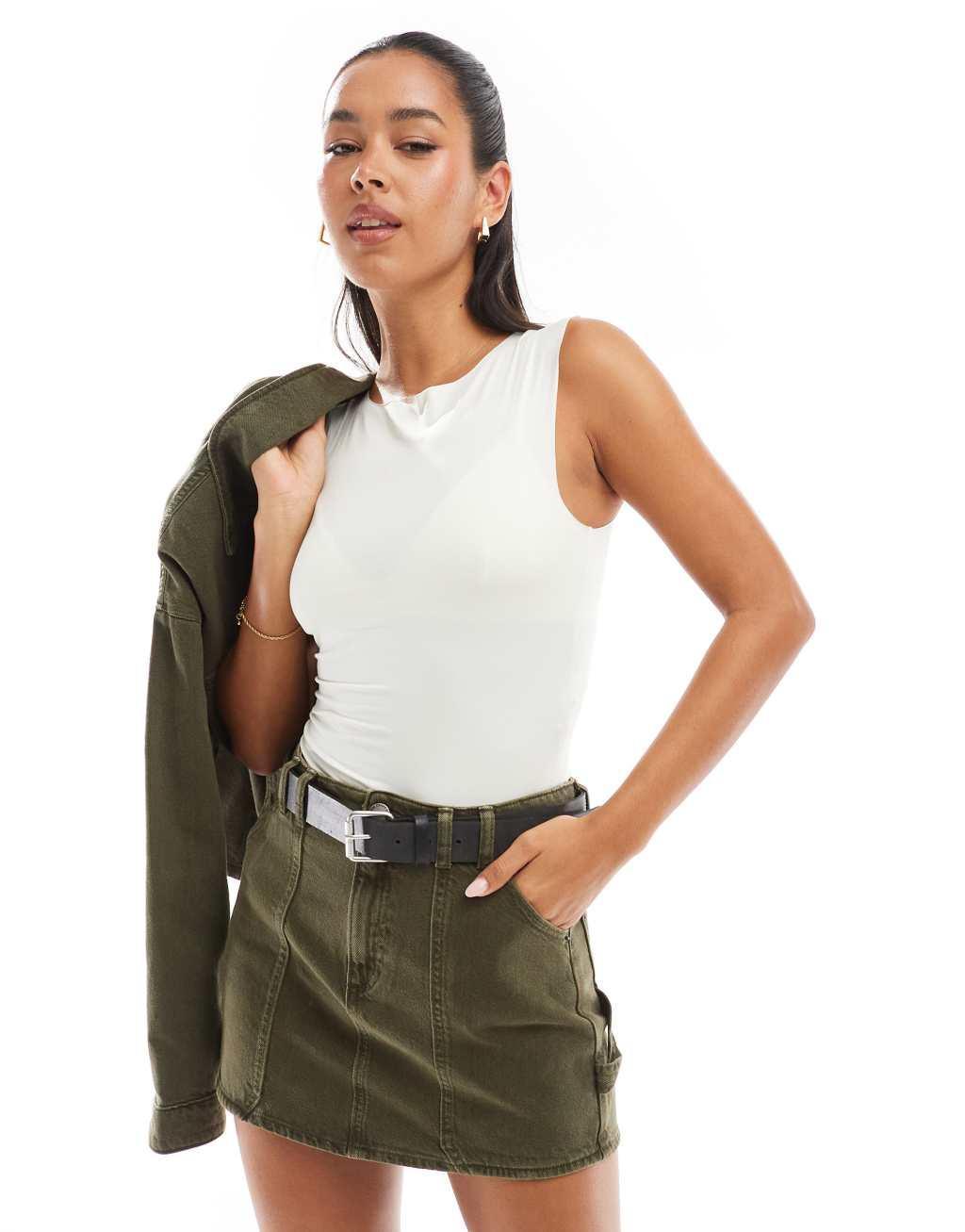 Stradivarius pocket detail mini skirt in khaki - part of a set Product Image