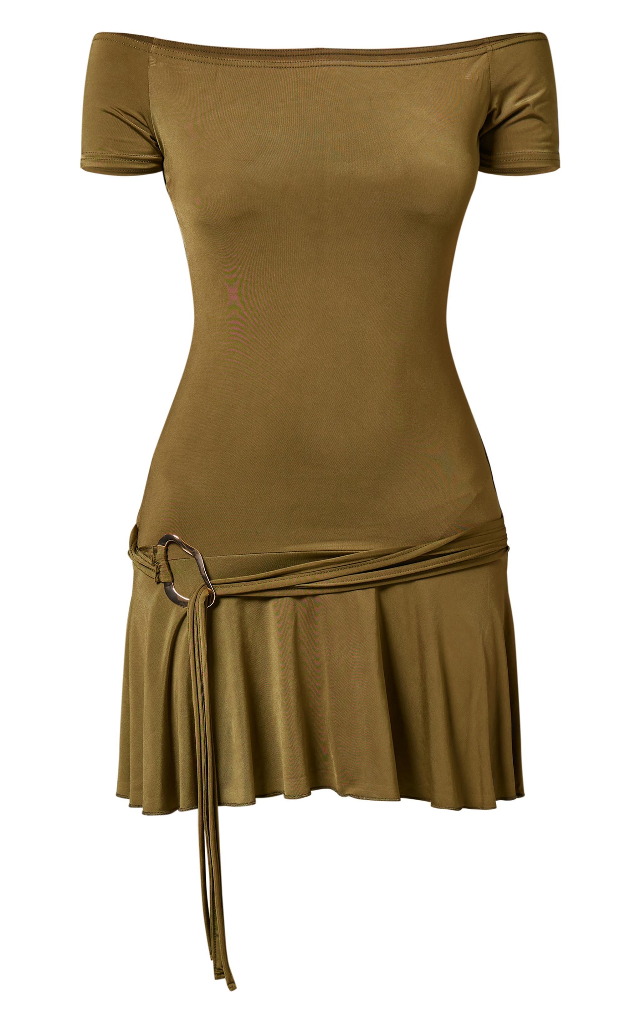 Olive Slinky Belt Detail Shift Dress product image