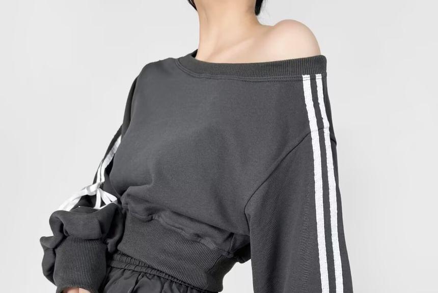 Off Shoulder Striped Crop Pullover Product Image