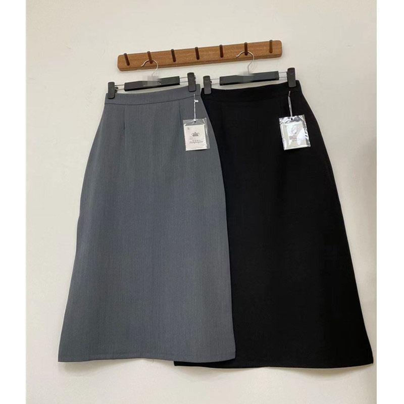 High Waist Plain Midi A-Line Skirt / Belt / Set Product Image