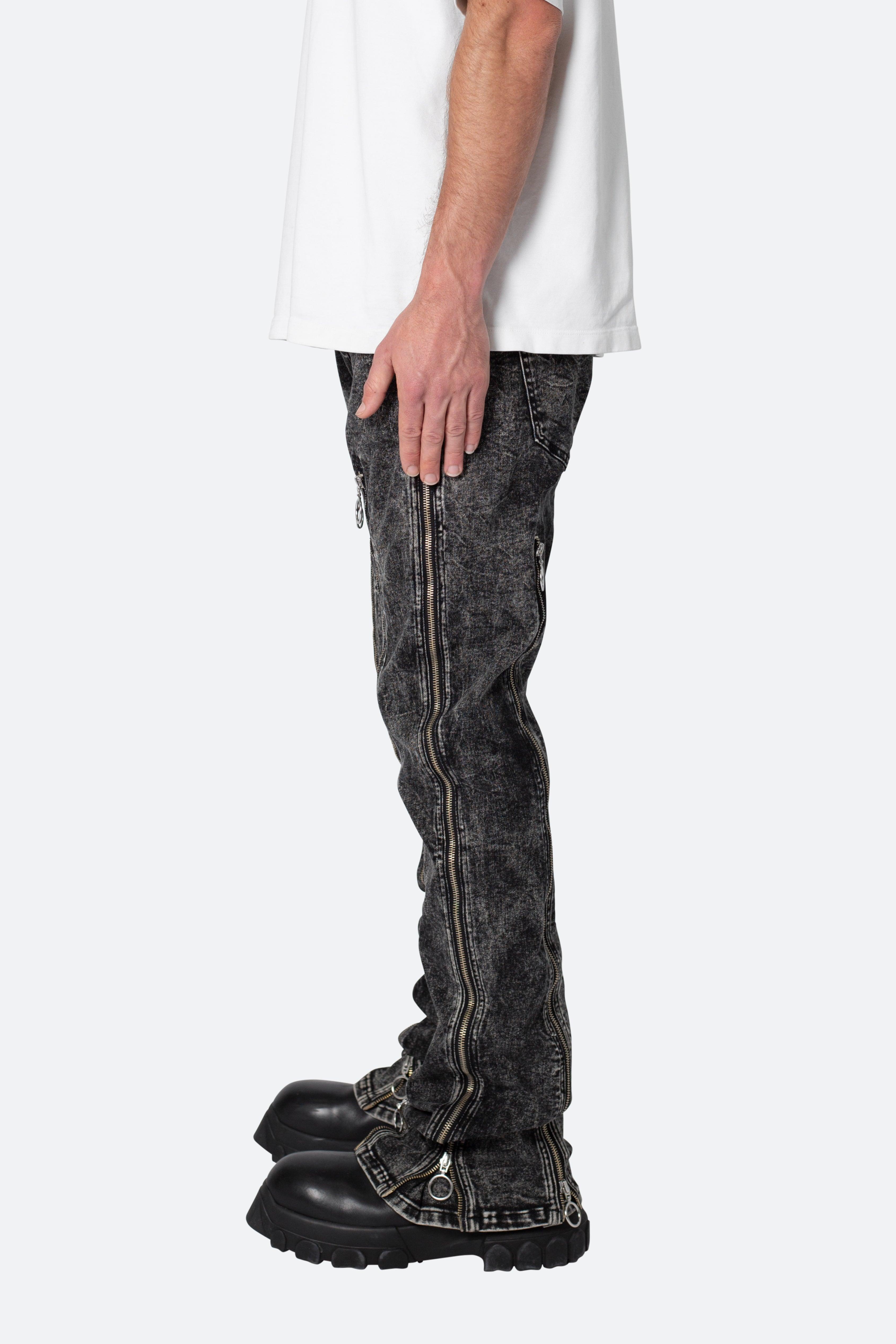 B571 Zipper Flare Pants - Washed Black Product Image