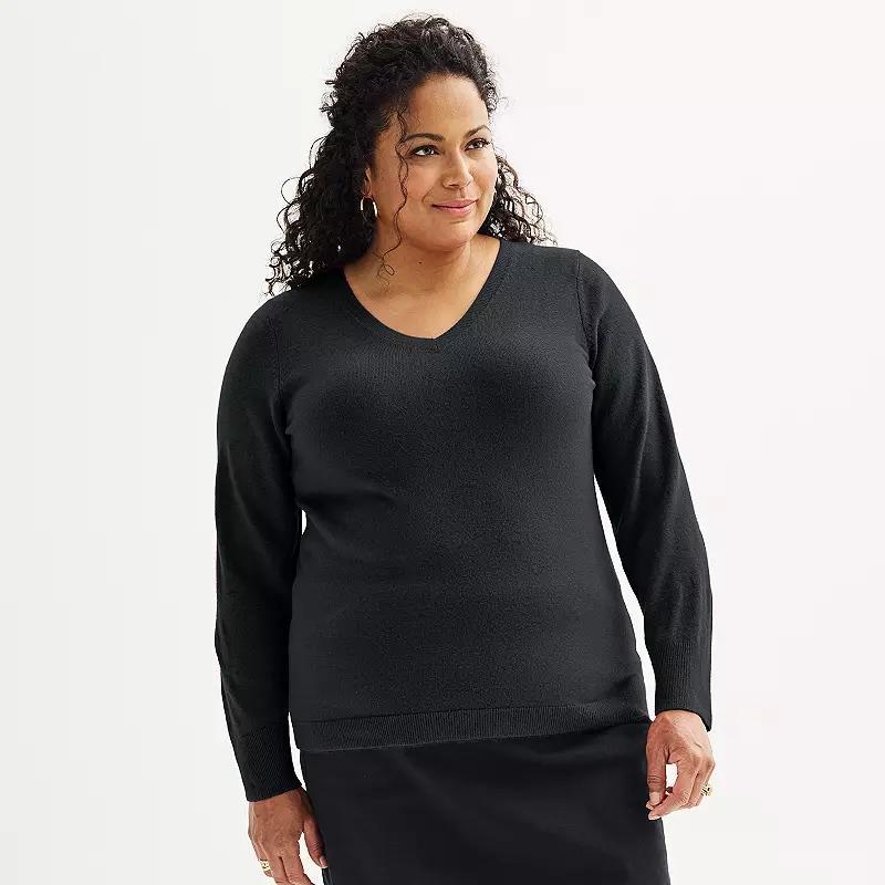 Plus Size Croft & Barrow Extra Soft V-Neck Sweater, Womens Product Image