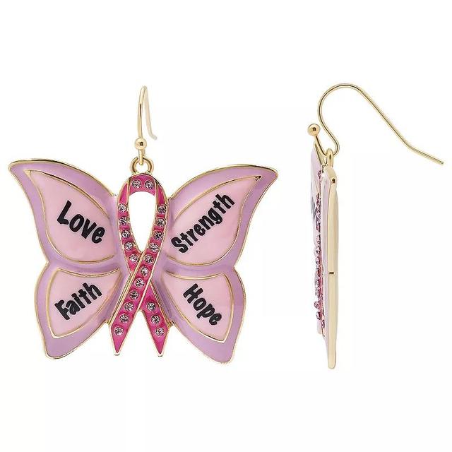 Celebrate Together Gold Tone Crystal Pink Butterfly Breast Cancer Drop Earrings, Womens Product Image