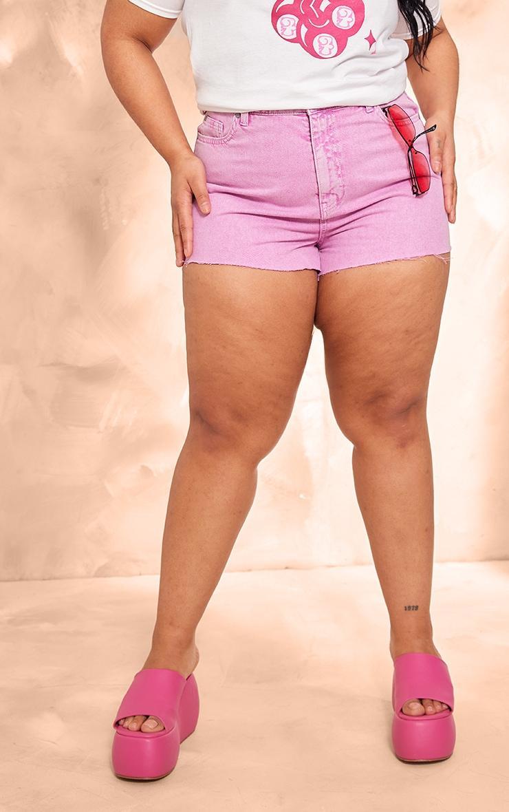 Plus Washed Pink Raw Hem Denim Shorts Product Image