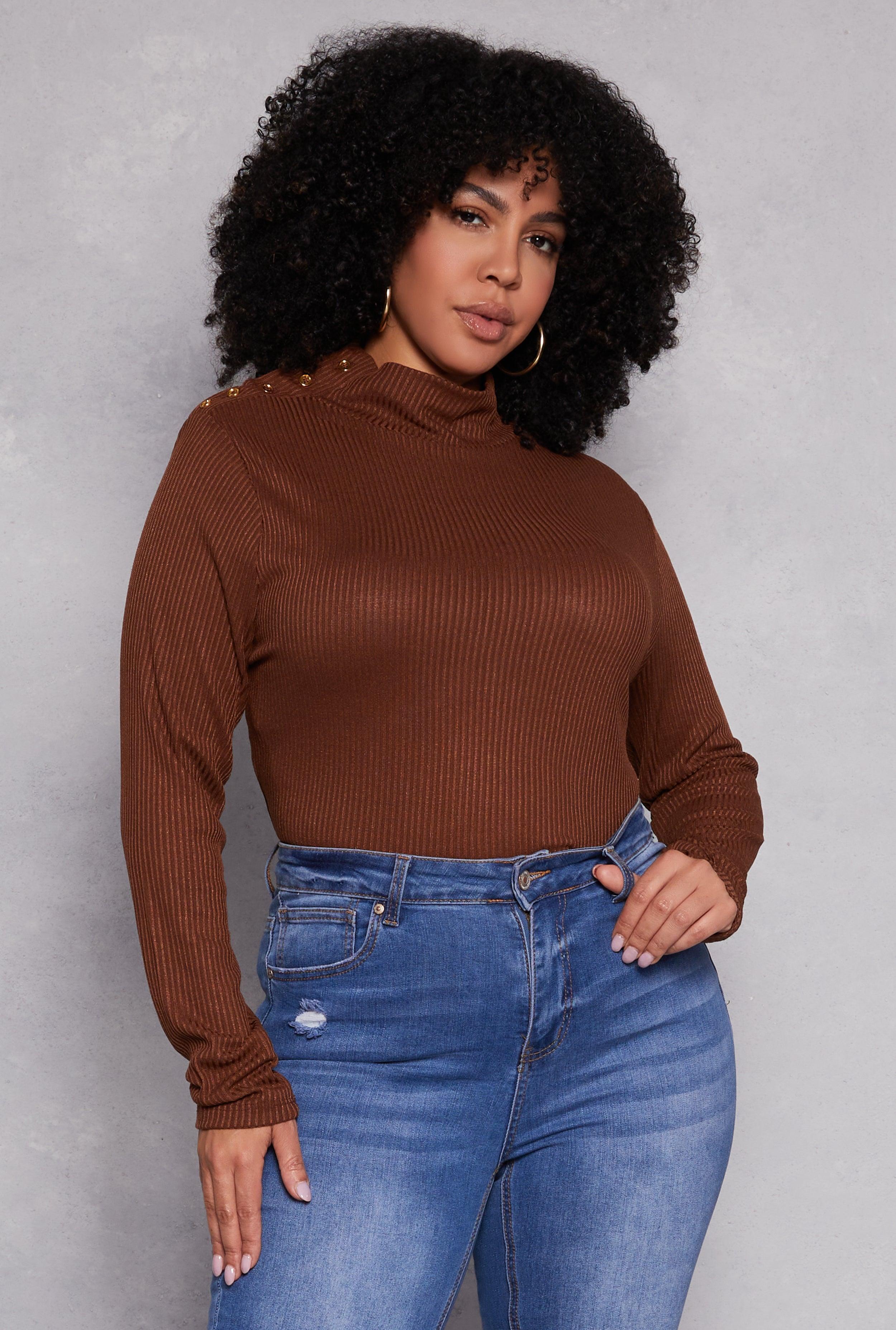 Womens Plus Size Button Detail Mock Neck Top Product Image