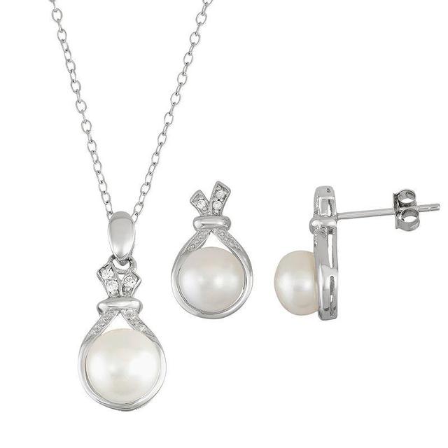 Sterling Silver Freshwater Cultured Pearl Pendant & Stud Earring Set, Womens White Product Image