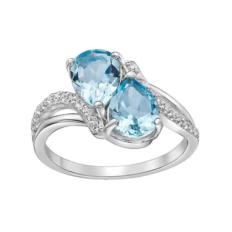 Gemminded Sterling Silver Blue Topaz & White Topaz Ring, Womens Product Image