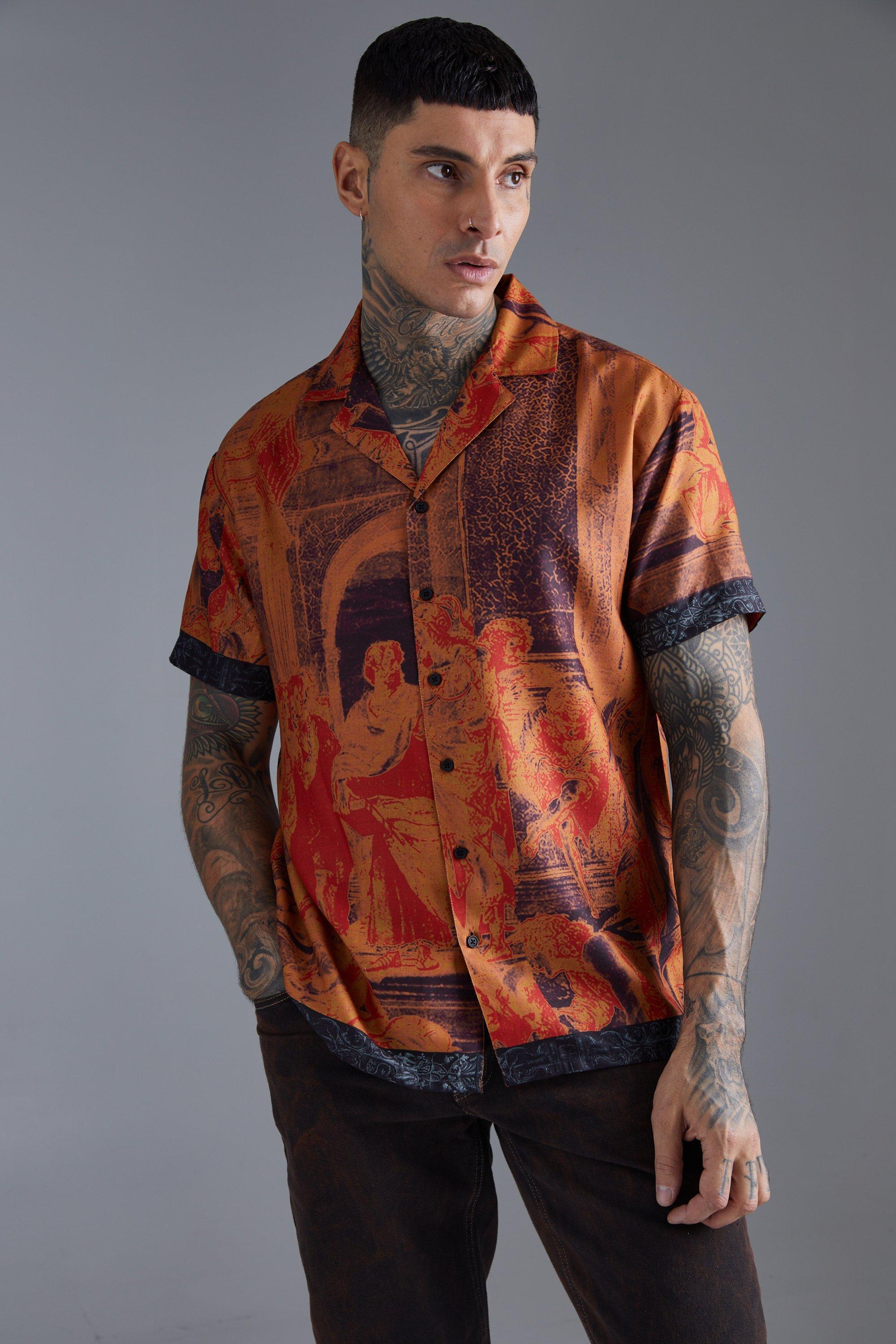 Short Sleeve Oversized Slub Painting Shirt | boohooMAN USA Product Image