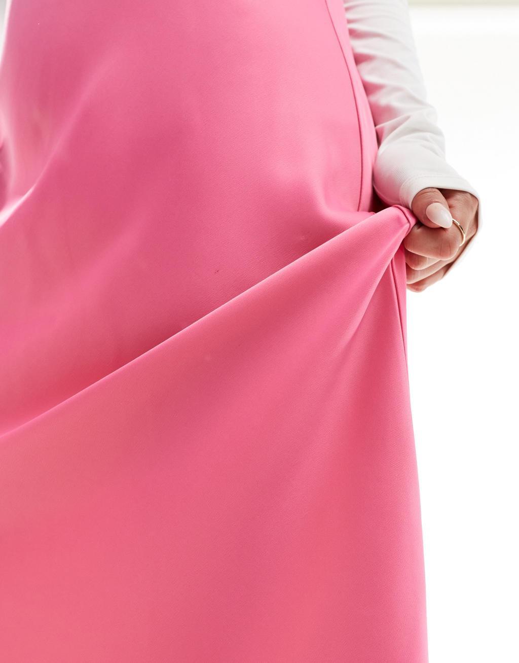 YAS satin maxi skirt in pink Product Image