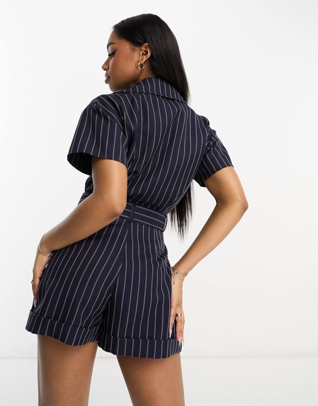 ASOS DESIGN tailored short sleeve belted romper Product Image