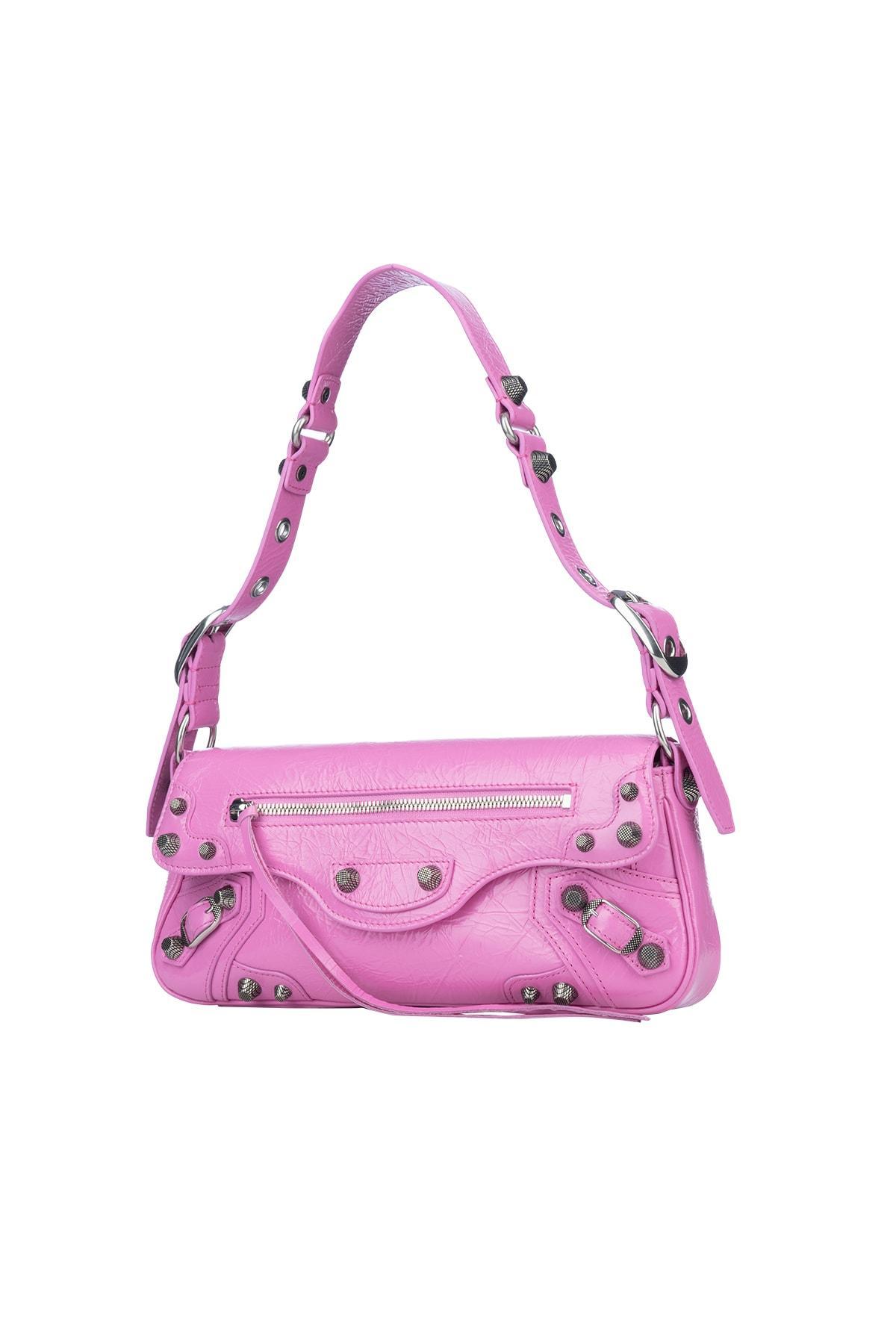 BALENCIAGA Leather Shoulder Bag With Metal Details In Light Pink Product Image